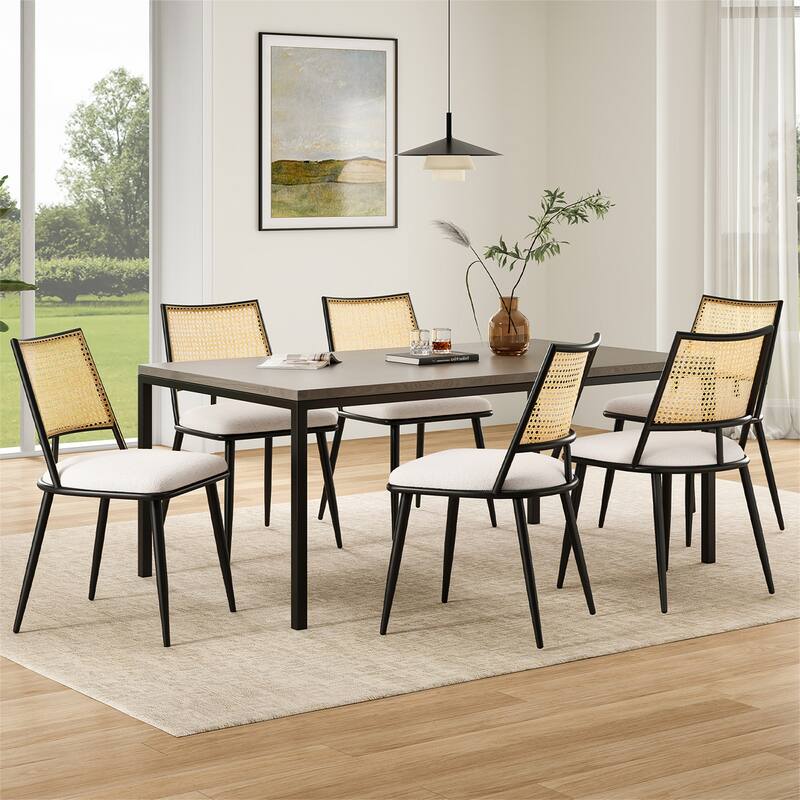 Set of 2 Mid-Century Modern Dining Chairs with Rattan Backrest