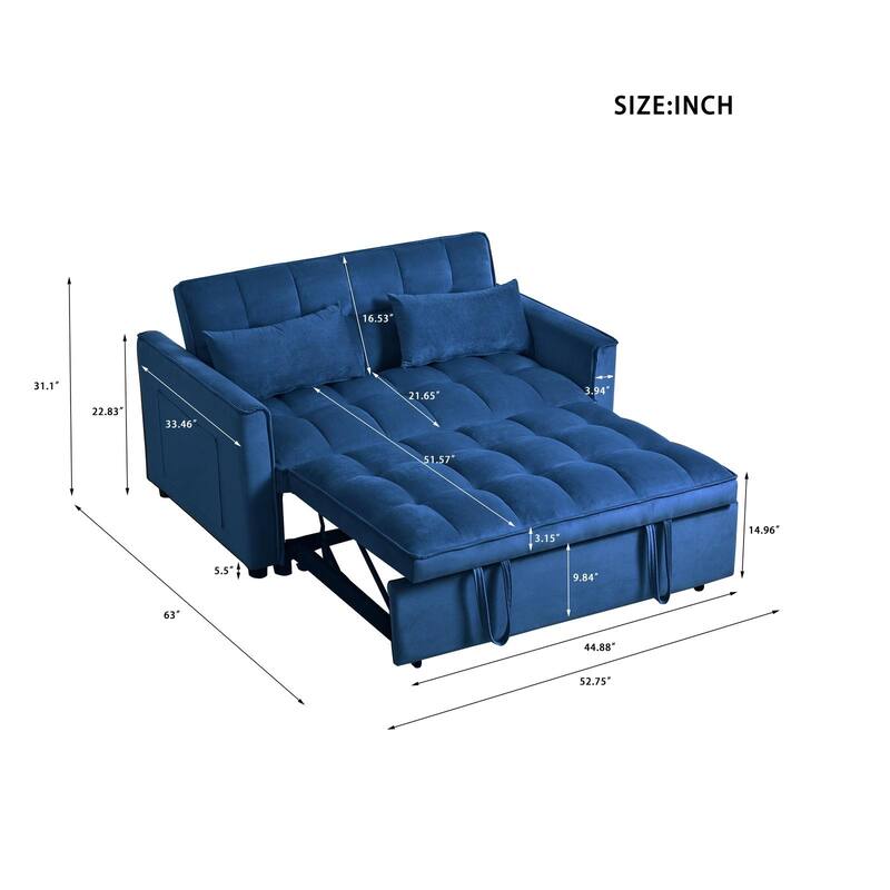 3-in-1 Velvet Convertible Sofa Bed, Adjustable Backrest with Pockets