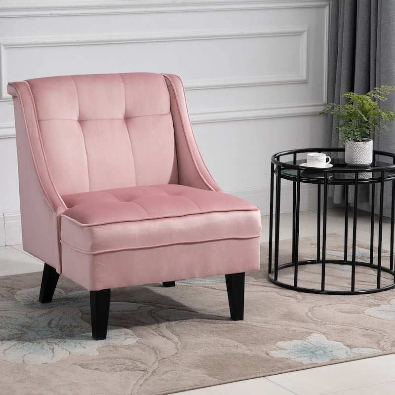 HOMCOM Tufted Single Sofa Chair with Rubber Wood Legs, Thick Padding Mid-Back, and Wings for Living Room
