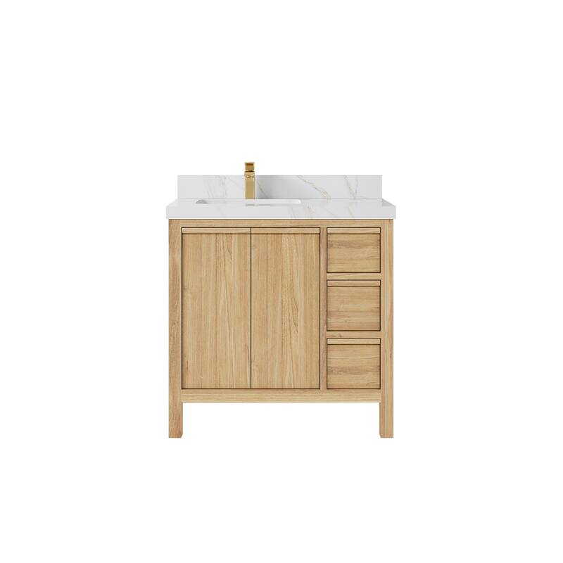 Willow Collections 36 in. W x 22 in. D Elizabeth Solid Teak Left Offset Sink Bathroom Vanity with Countertop