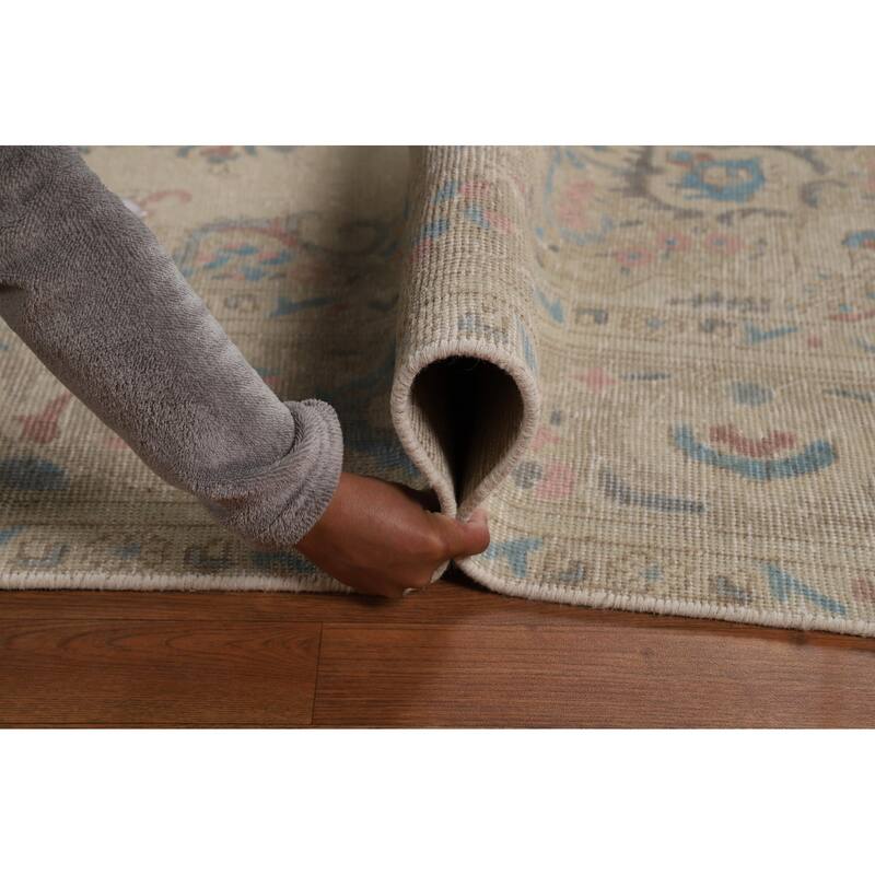 Tabriz Persian Area Rug Beige Oriental Hand-Knotted Wool Carpet - 7'11"x 11'0"
