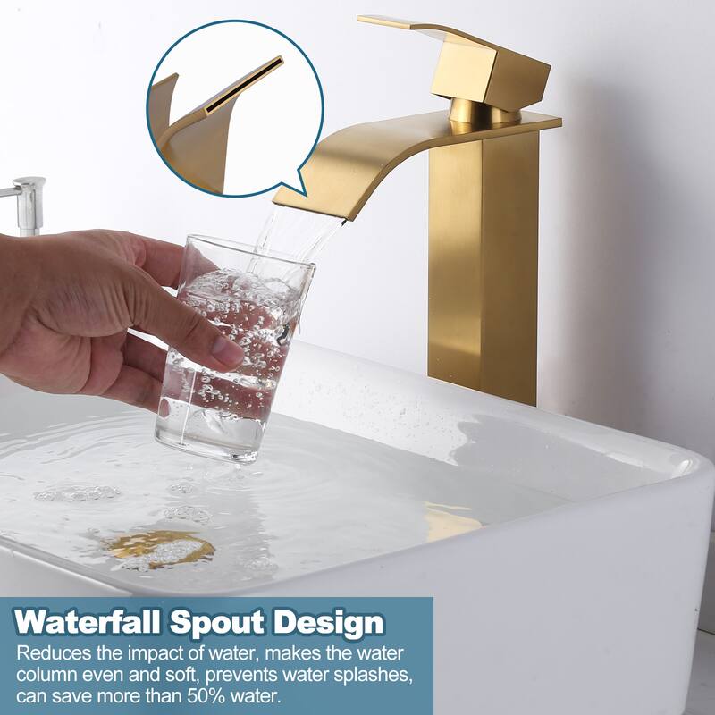 WOWOW Single Handle Single Hole Waterfall Bathroom Vessel Faucet