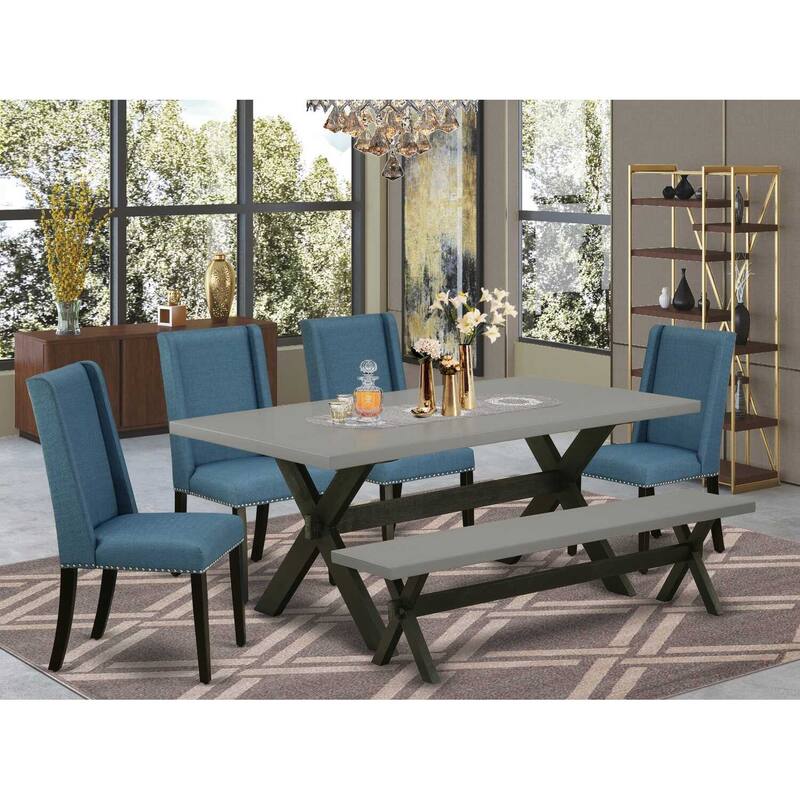 Retro Dinette Set - 6 Piece Dining Room Set - Solid Wood Table & 4 Parsons Chairs