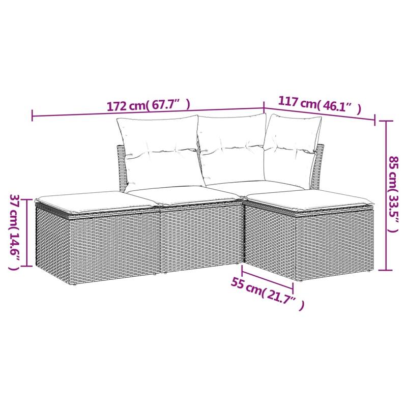 vidaXL Garden Sofa Set Black and Cream White - 21.7 x 21.7 x 14.6