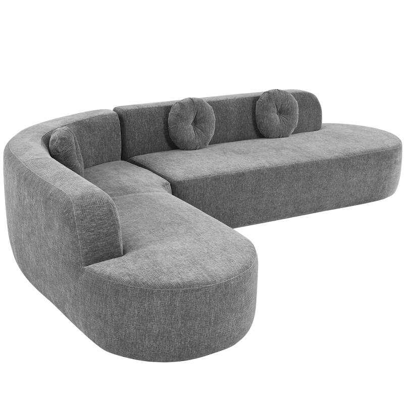 Oversized Curved Sectional Sofa with 3 Round Cushions, High-Resilience Foam Cloud Couch, L-Shaped Comfy 4 Seater Floor Sofa