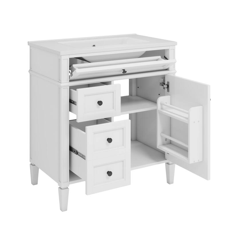 GDFStudio - Halmore Modern Freestanding Bathroom Vanity with Resin Sink, 2 Storage Drawers and a Tip-Out Drawer - 30'W