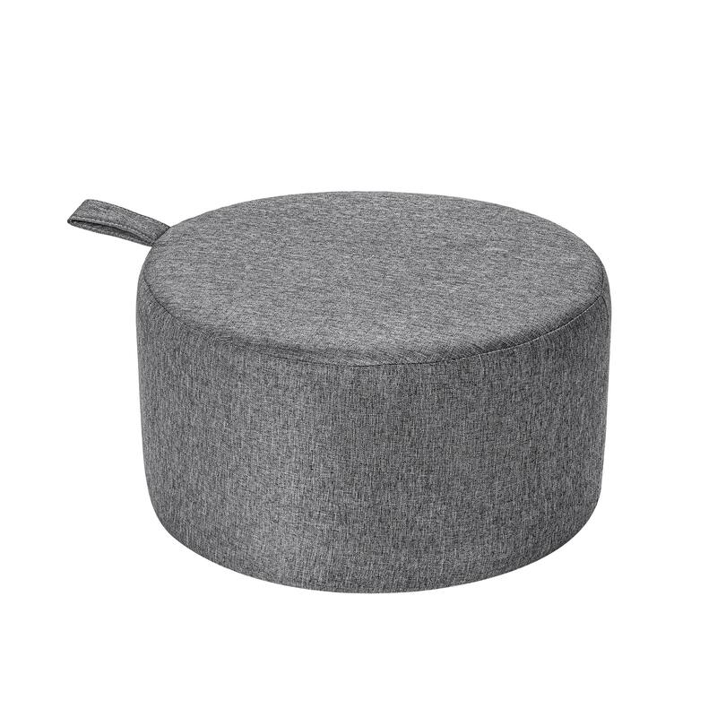 Adeco Linen Round Ottoman Footrest with Handle