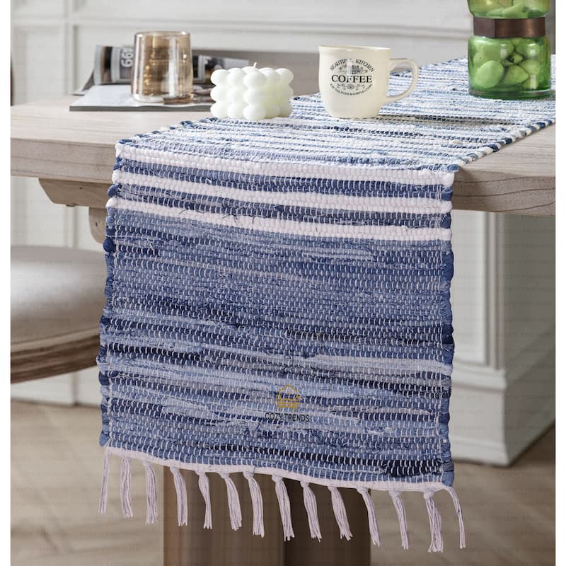 Handmade 100% Natural Cotton Chindi Tabletop Reversible & Washable, Table Runner | 15"x72" - 15''x72''