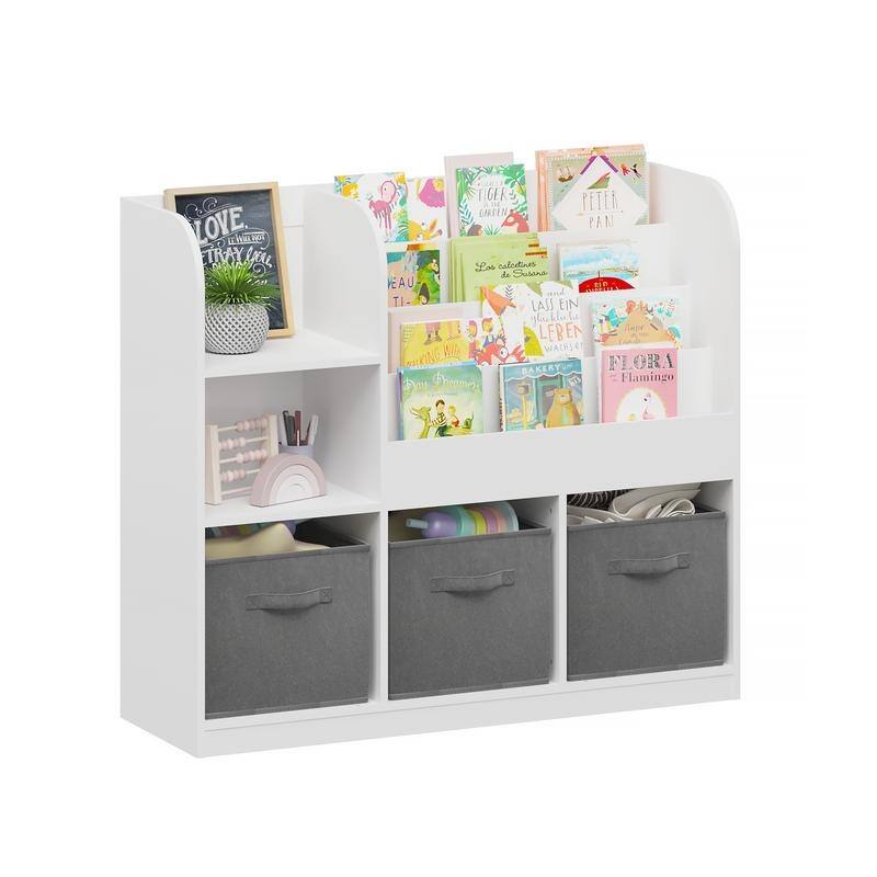 3-Tier Kids Bookcase with Collapsible Drawers & Anti-Tip Safety - Toy & Book Storage Shelf