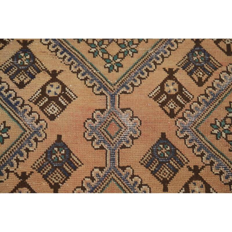 Geometric Bakhtiari Vintage Persian Area Rug Hand-Knotted Wool Carpet - 6'9" x 9'11"