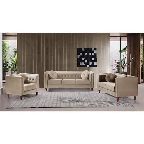 Angie Classic Kittleson Chesterfield 3-Piece Set-Loveseat Sofa & Chair