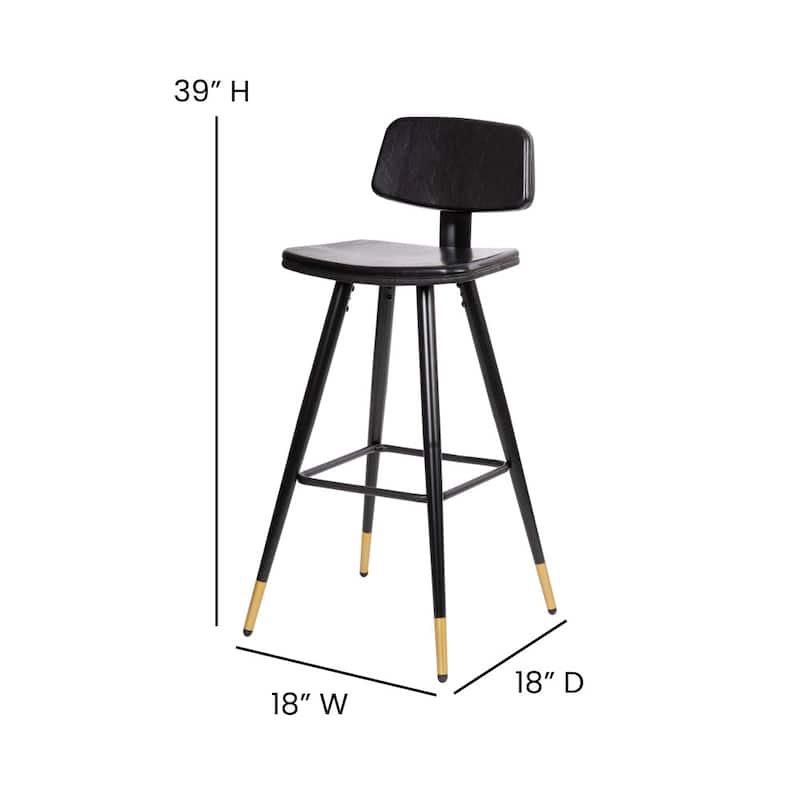 Set of 2 LeatherSoft Barstools with Iron Frame and Gold Tipped Legs