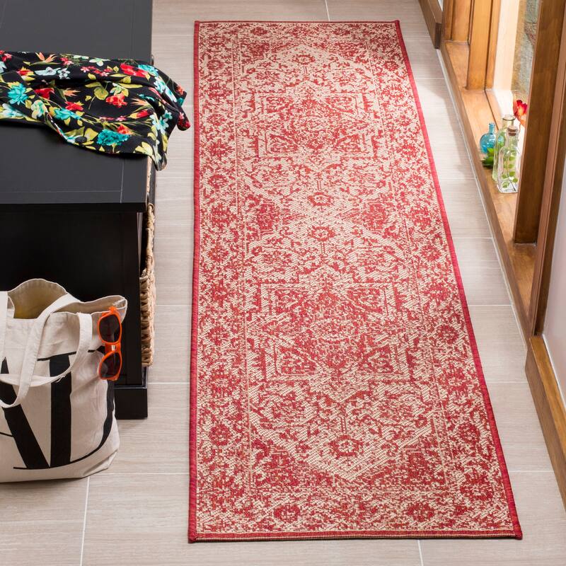 SAFAVIEH Linden Rick Indoor/ Outdoor Waterproof Patio Backyard Rug - 2'2" x 6' Runner - Red/Cream