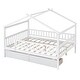 preview thumbnail 9 of 56, Full Size Wooden House Bed with Drawers, Creative Kids Bed Frame with Roof Design