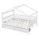 preview thumbnail 37 of 40, Full Size Wooden House Bed with Two Drawers and Roof for Kids, Boys and Girls, Bedroom