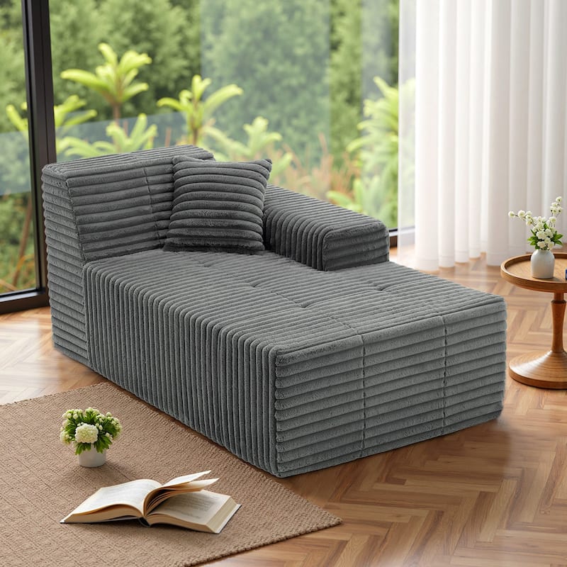 Corduroy Oversized Low-back Modular Loveseat Chaise with Pillow