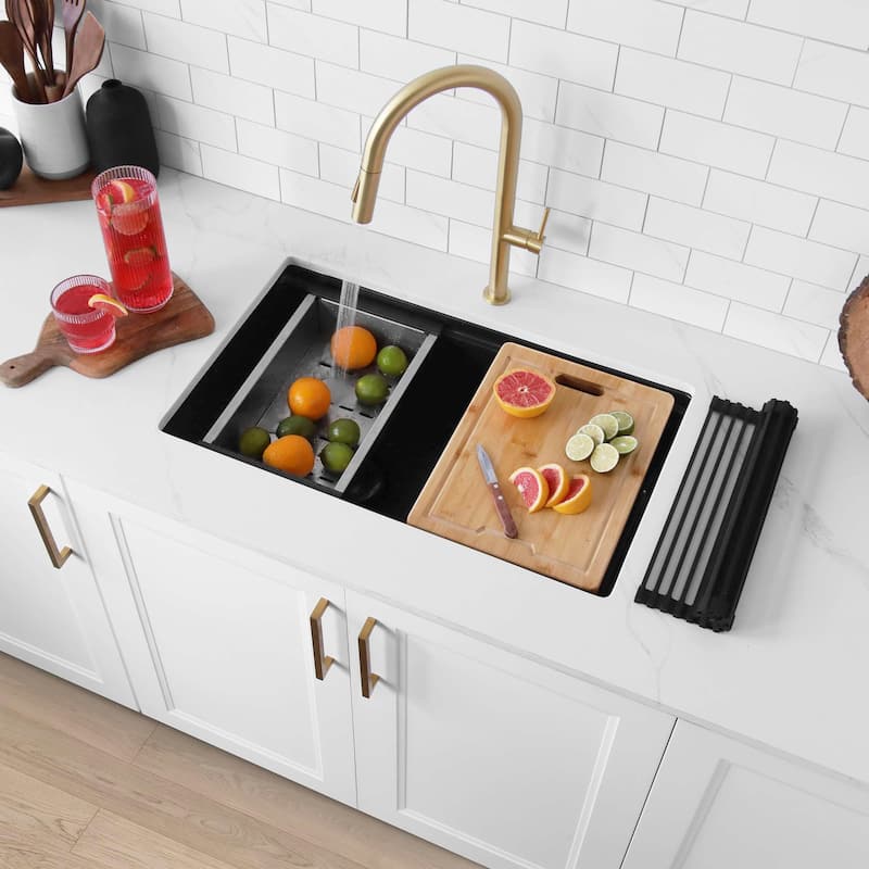 Waterton Composite Granite Dual mount 30 inch Double-Bowl kitchen Sink - 30" x 18" x 9.50" - Black