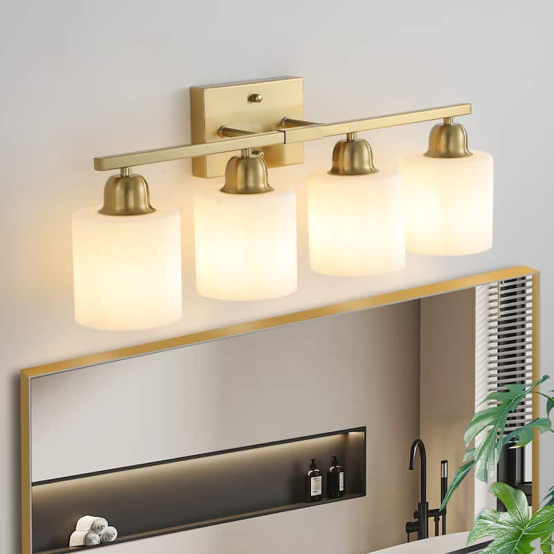 4-Light Gold Bathroom Vanity - Milky Frosted Glass - E26 Socket - Gold