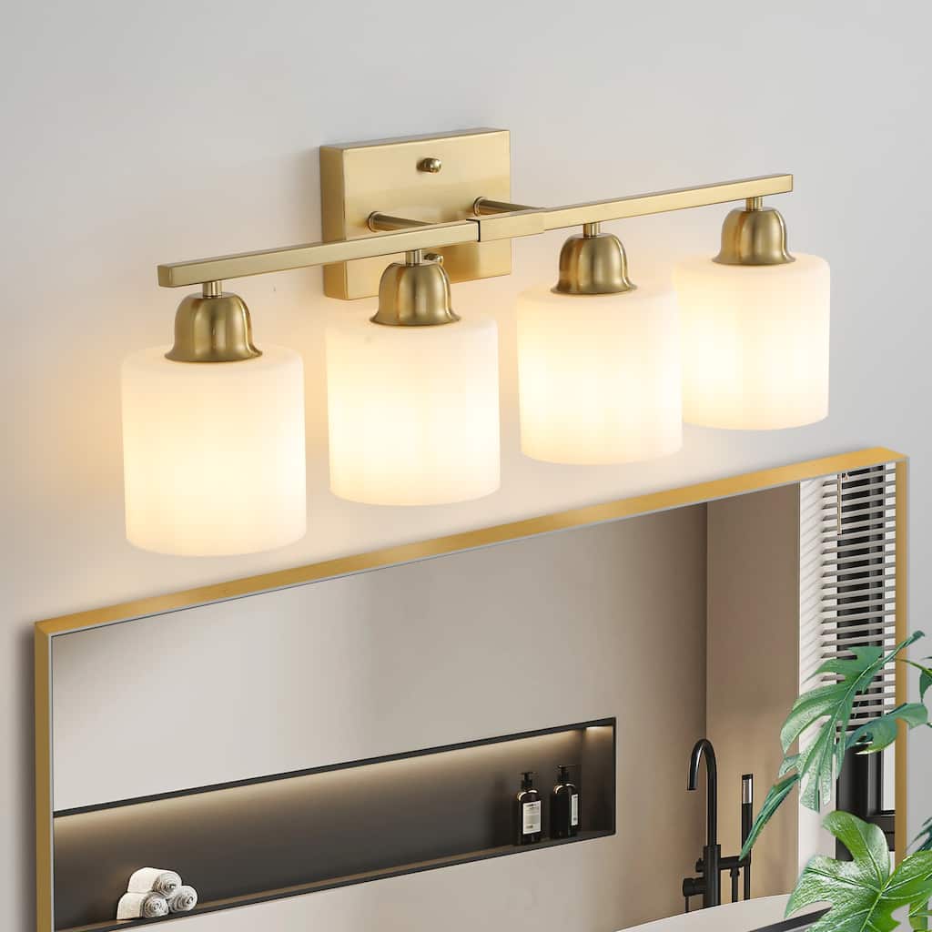 4-Light Gold Bathroom Vanity - Milky Frosted Glass - E26 Socket