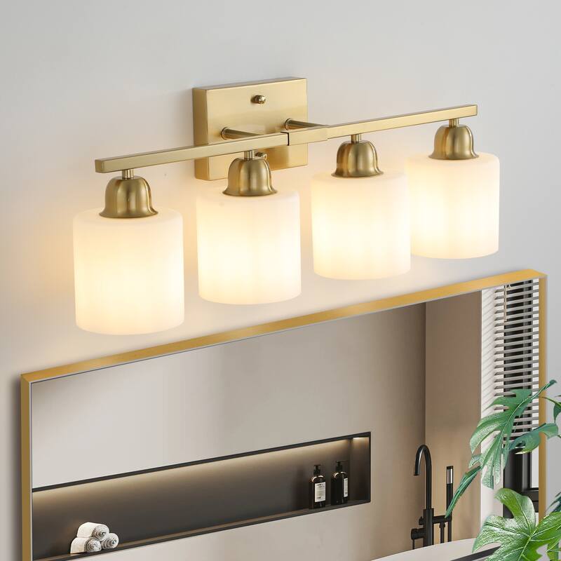 Bathroom Light Fixtures, 4-Light Modern Vanity Light Over Mirror, Wall Sconces with Frosted Glass Shades(Bulbs Not Included) - Coppery