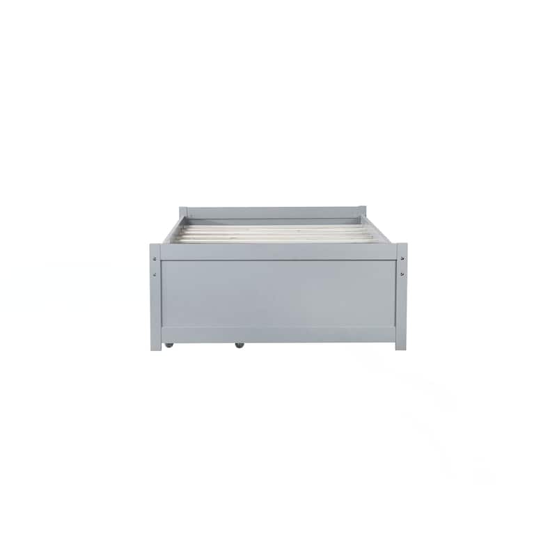 Twin Size Bed with 2 Drawers, Solid Rubber Wood Bed