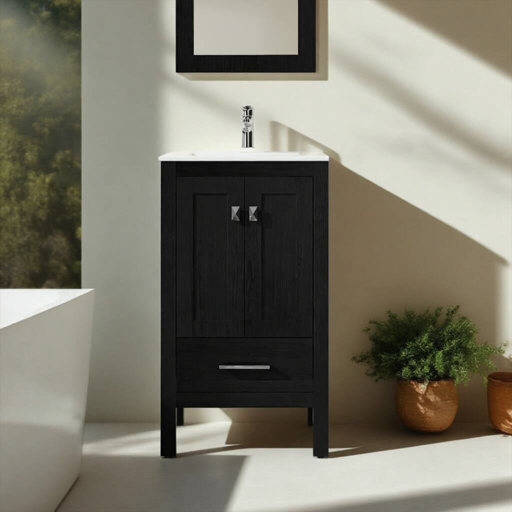 GDFStudio - Connor Modern Bathroom Vanity Sink Combo with Ceramic Basin and Ripple Texture Storage Cabinet