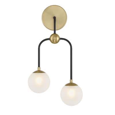 Couplet 2-Light Wall Sconce in Matte Black with Warm Brass Accents