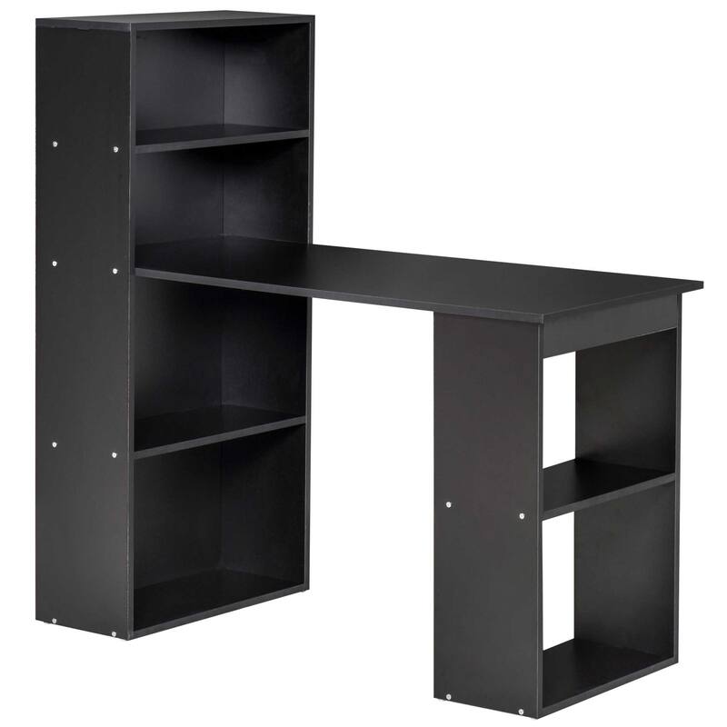 HOMCOM Modern Compact Computer Desk with 6-Tier Storage Shelves Combo, Writing Table Workstation with Bookshelf for Home Office