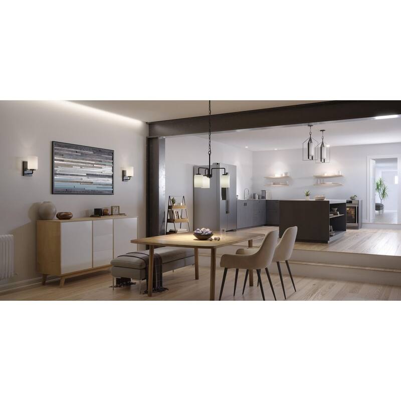 Vertex Collection One-Light Matte Black Etched White Contemporary Foyer Light - 12 in x 12 in x 22.5 in