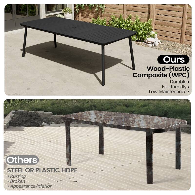 7-piece Patio Dining Set Outdoor Aluminum Rectangular Table with Umbrella Hole and Stackable Chairs