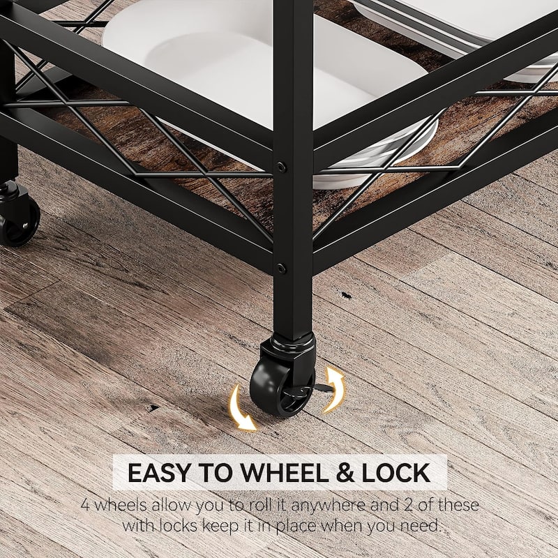 3 Tier Home Bar Serving Cart with Wine Rack and Glass Holders