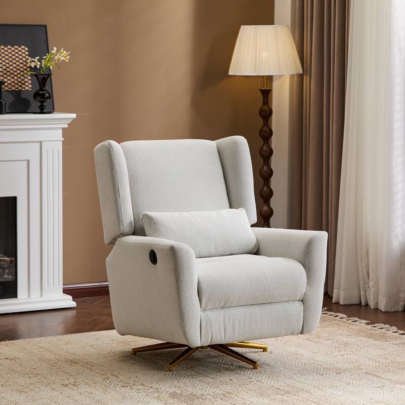 Christopher Knight Home - Starling Power Swivel Recliner With Gold Metal Base - Light Grey+Gold