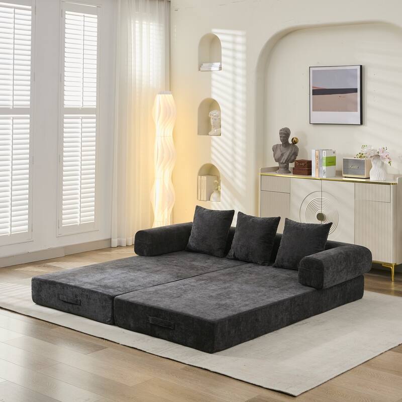 Comfy Convertible Folding Mattress Couch,Floor Sofa Bed, Chenille Floor Sofa With Armrest, Floor Sofa Lounge Couch