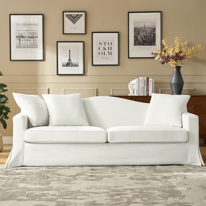Antonio Transitional 83.5" Slipcovered Sofa with Curved Back by HULALA HOME - White