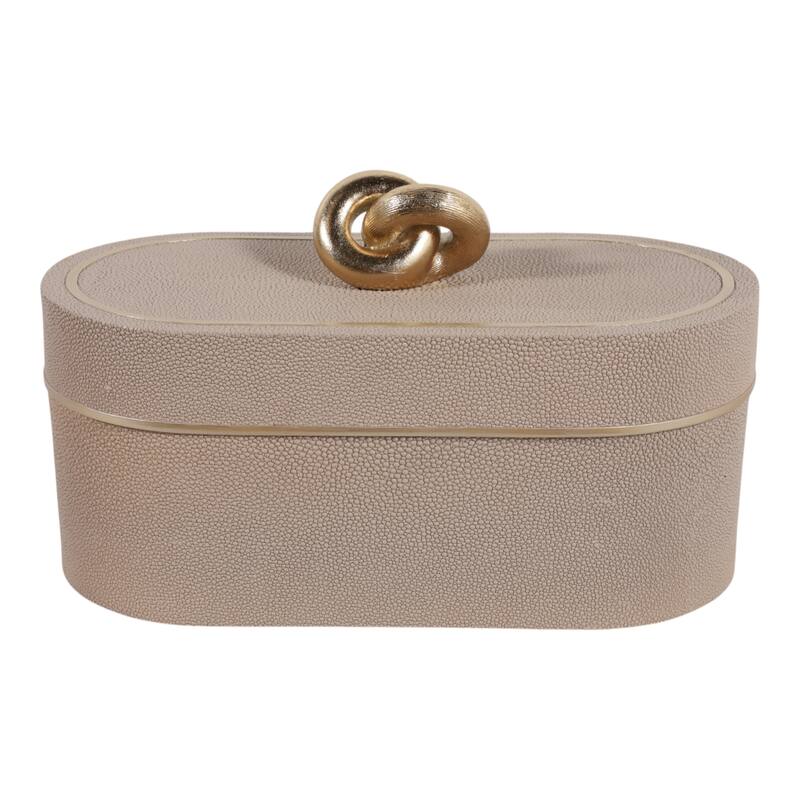 Oval Shape Decorative Box with Textured Finish - Multi-Purpose Decorative Storage and Organizer - 14", Tan - 14" x 7" x 8.25"