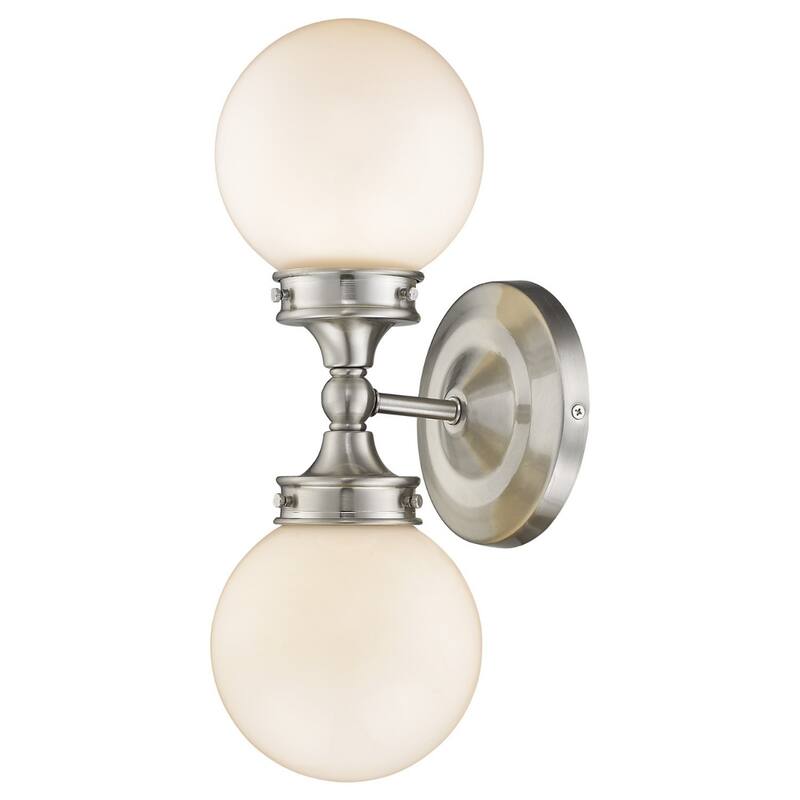 Modern 2-Light Flush Mount Wall Sconce in Satin Nickel with Frosted Glass for Bathroom or Hall - 6" H x 16.5" W x 7" D