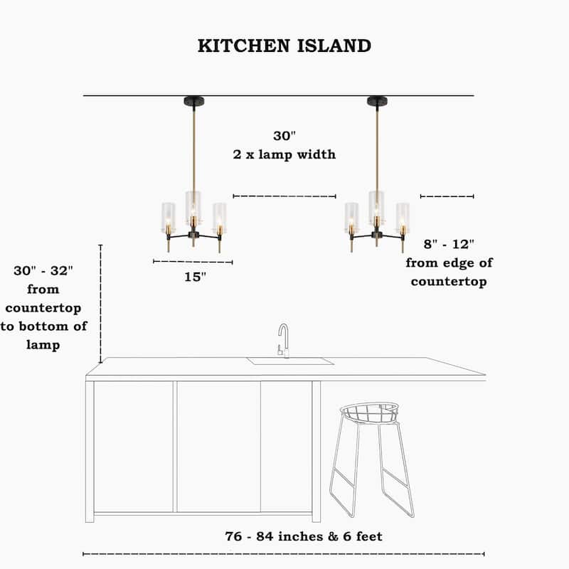 Alva Modern Farmhouse 3-Light Black Gold Chandelier Glass Pendant Light for Dining Room