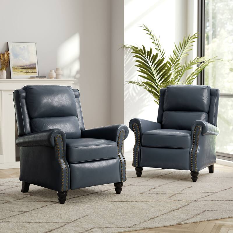 2 Set Nail-head Padded Seat Pushback Recliner Chair
