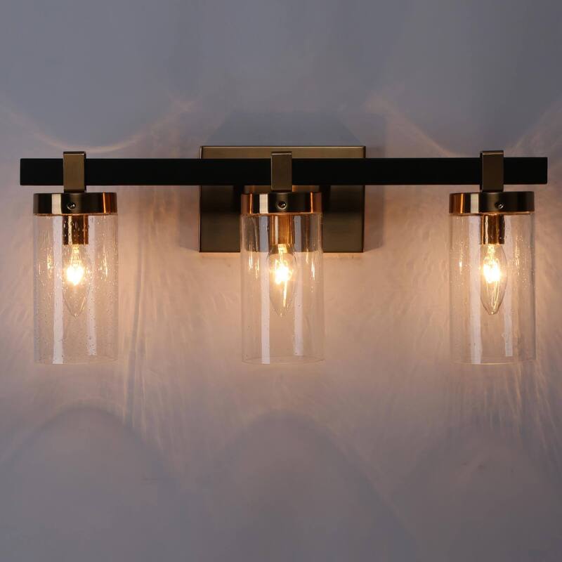 Modern Elegant 2/3-Light Black Gold Bathroom Vanity Light Dimmable Glass Wall Sconces