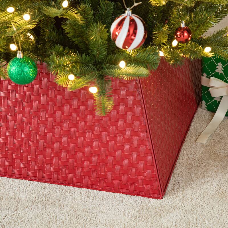Glitzhome 25.75"L Trapezoid Glossy Metal Weave Christmas Tree Collar - 25.5"L