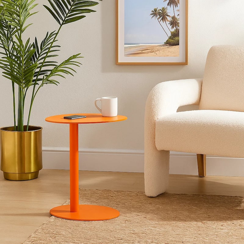 Modern Metal Outdoor Side Table with Oval Top and Base, Orange