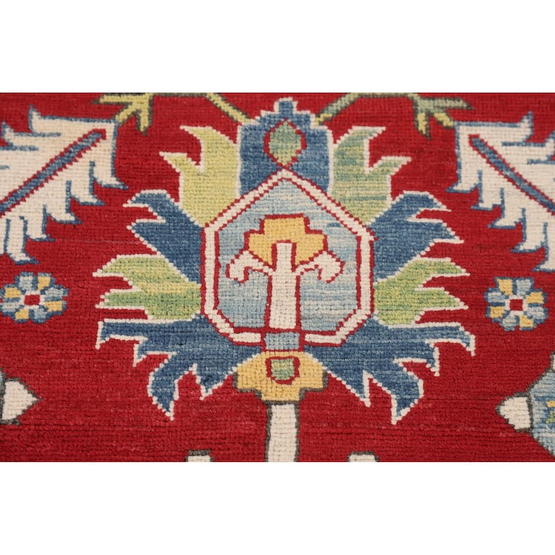 Traditional Kazak Foyer Rug Handmade Red Geometric Wool Carpet - 3'5" x 5'1"