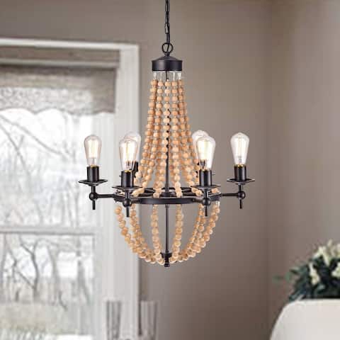 Mawson 6-Light Candle Style Chandelier With Wood Accents