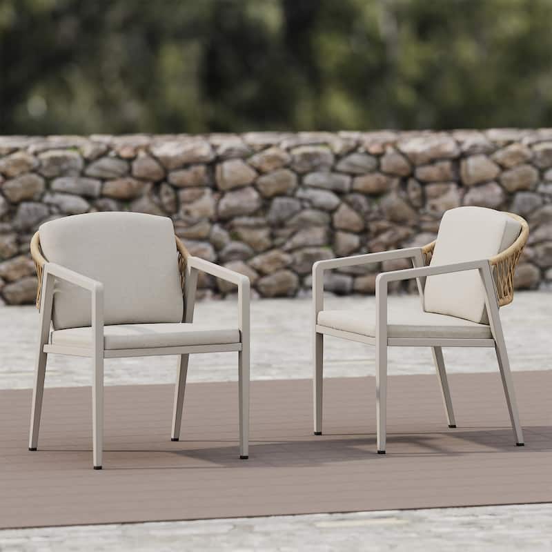 Oaklen All Weather Outdoor Patio Dining Chairs with Cushions (Set of 2) by Christopher Knight Home