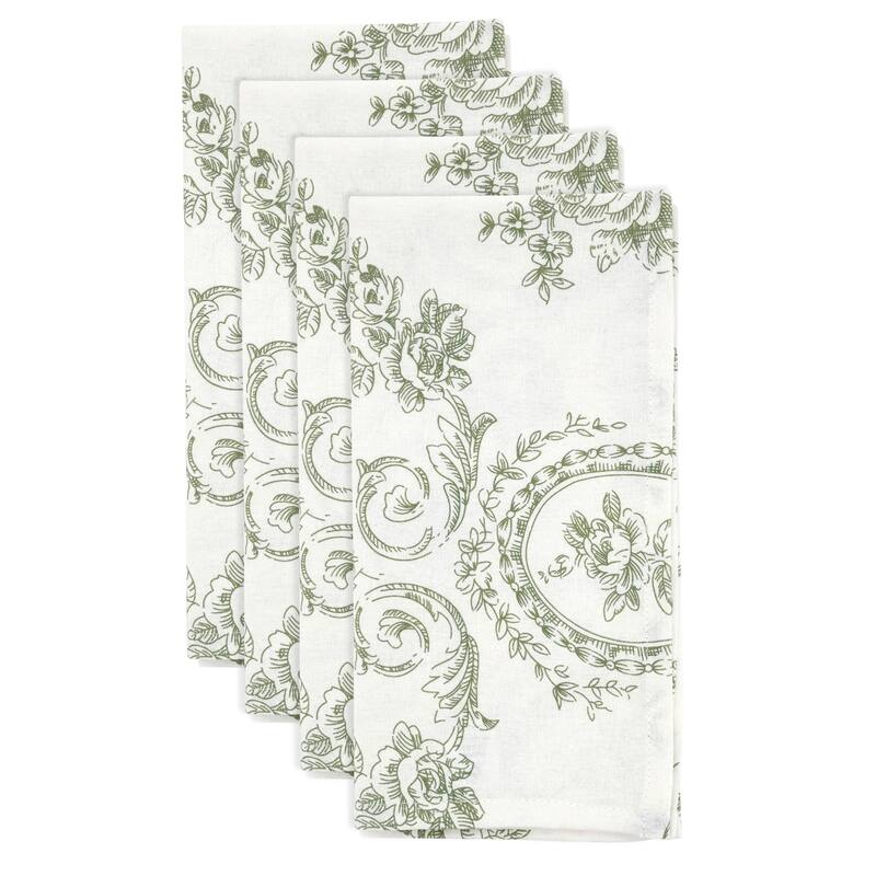 Linen Blend Decorative Napkins (Set of 4) - Botanical Pattern for Dining and Entertaining, 20"x20"