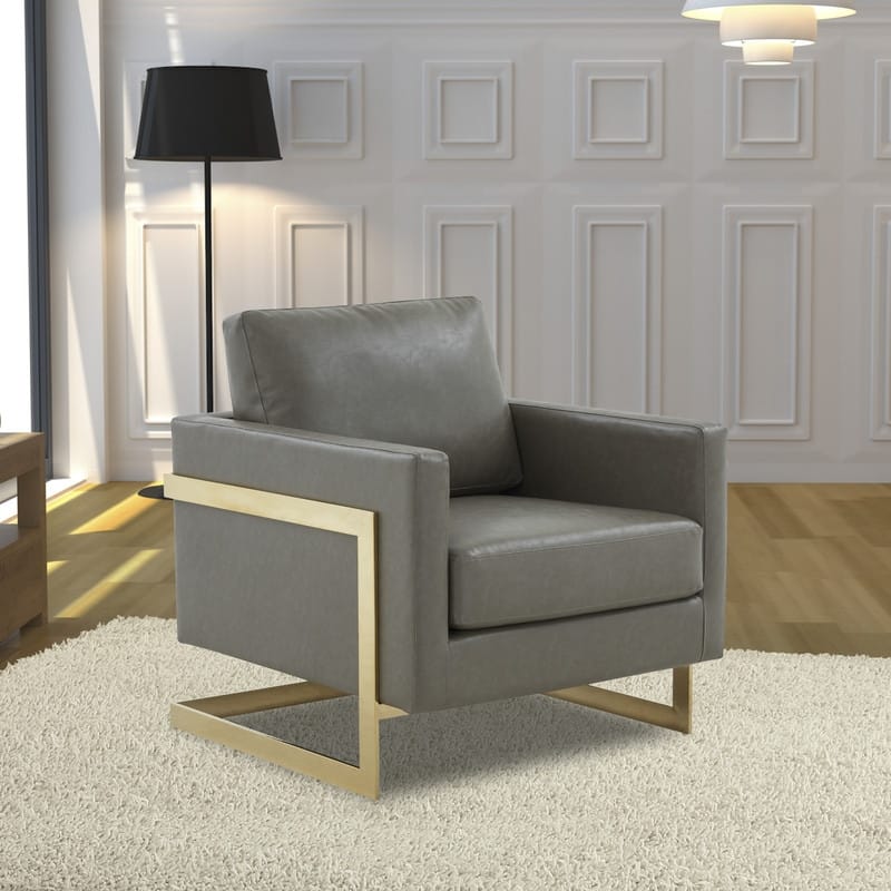 Lincoln Modern Single Seater Leather Boxy Design Accent Armchair With Gold Base Single Seater Sofa for Living Room and Bedroom