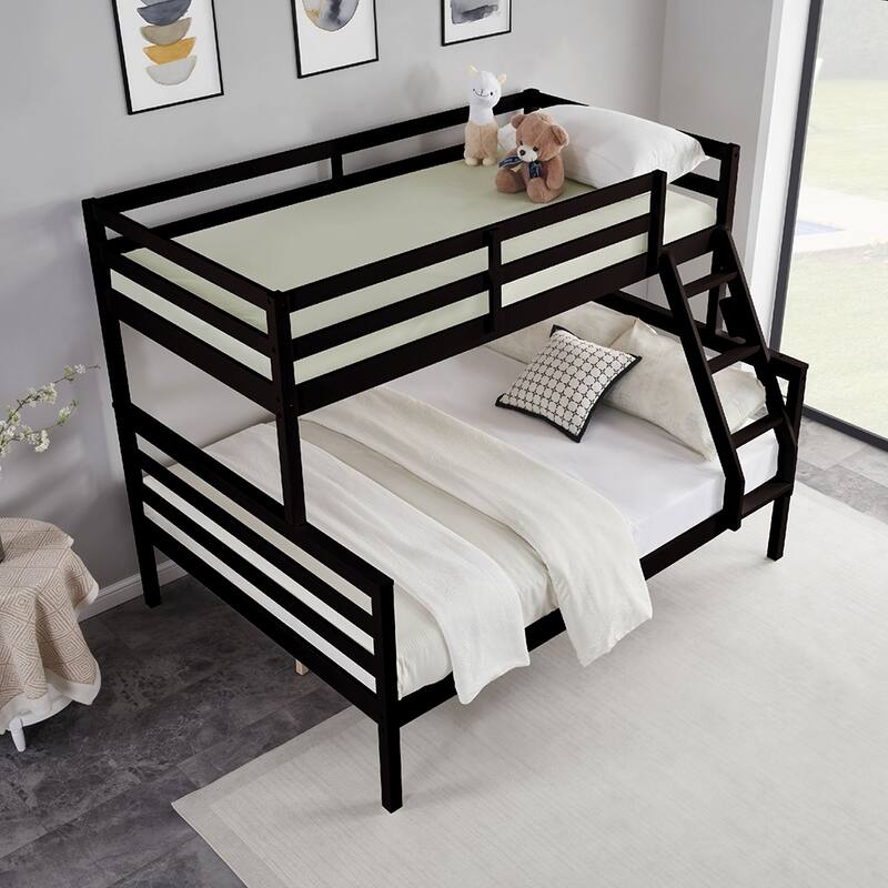 Twin Over Full Bunk Bed,Solid Wood Frame,High Guardrail,Safe for Kids