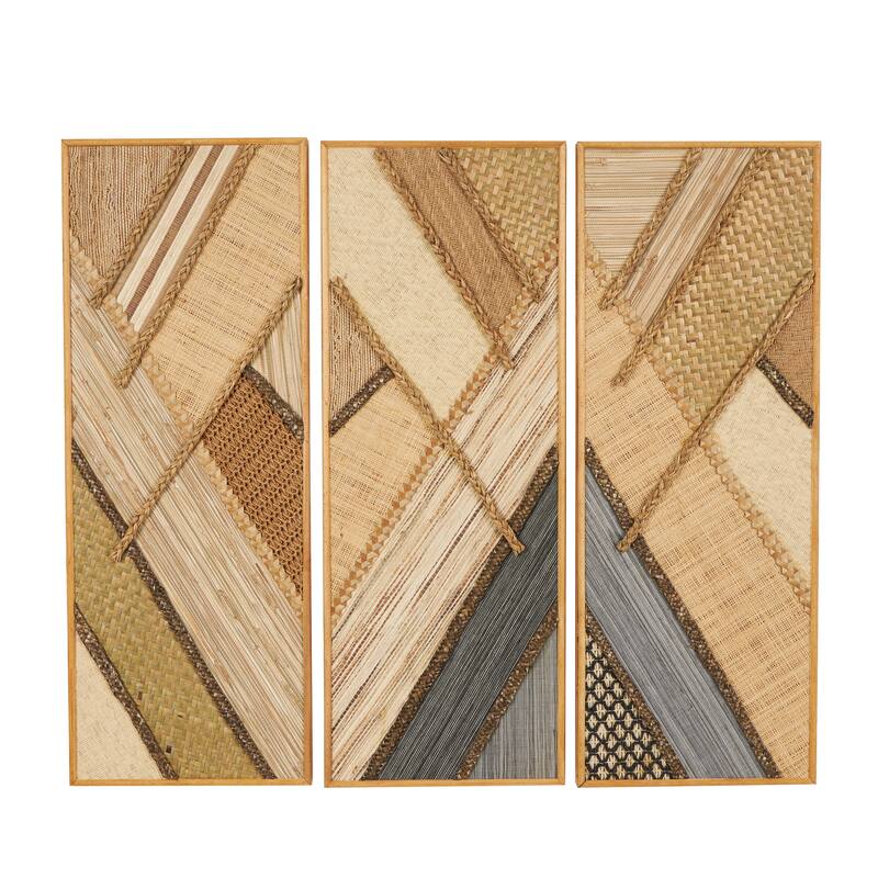 Brown Wooden Handmade Textured Mixed Media Diagonal Geometric Home Wall Decor (Set of 3)