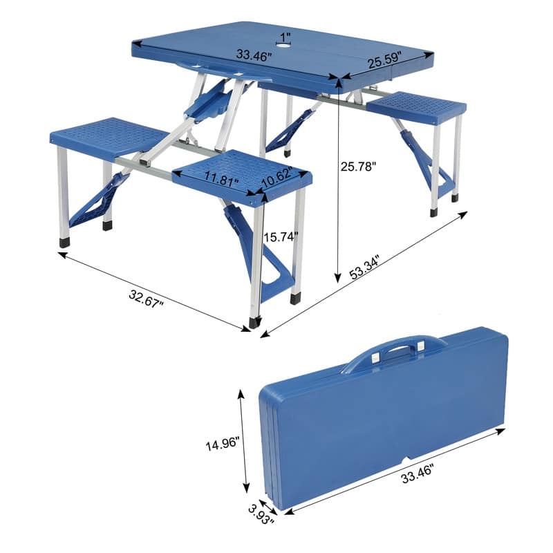 One-Piece Folding Tables and Chairs for Camping - Blue