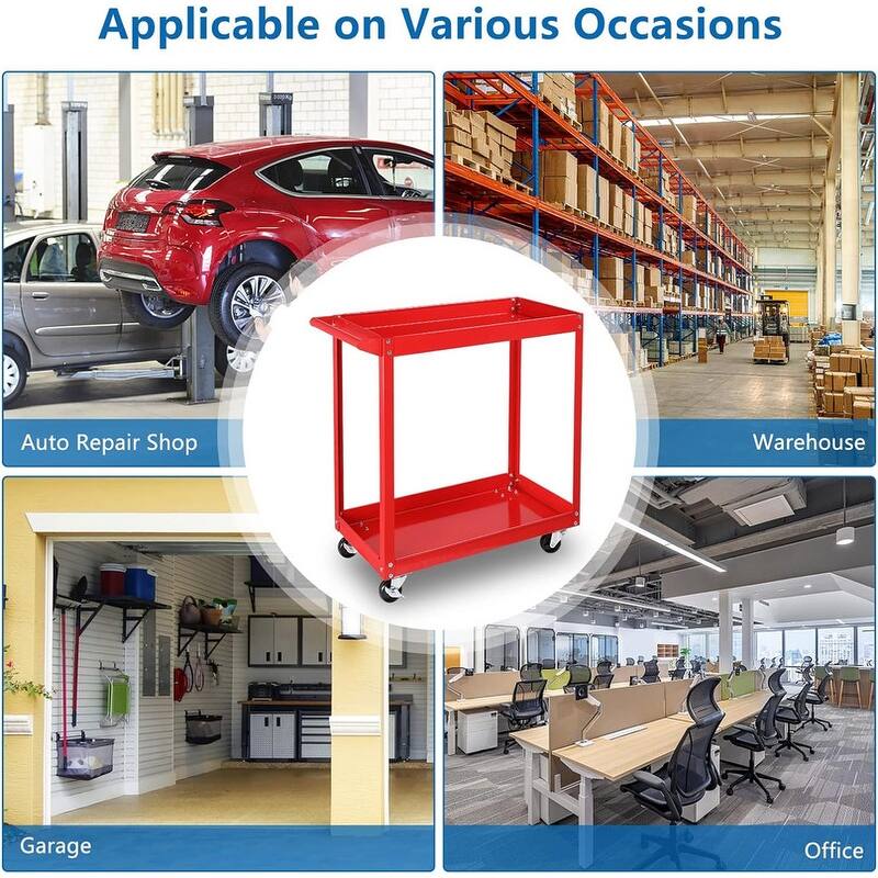 2/3 Tier Rolling Tool Cart 220 LBS Capacity Industrial Service Cart w/Wheels - 28.5"D x 14.2"W x 29.1"H